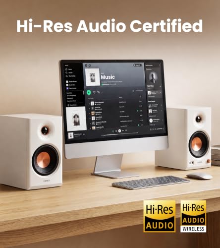 Edifier MR4.5 Bi-Amped Studio Monitor, 80W RMS Bookshelf Speakers - White | 4.5" Woofer 1" Silk Tweeter Hi-Res Audio Bluetooth 6.0 LDAC XLR/TRS/RCA/AUX Input Music Production Video Editing Home Audio - color: White