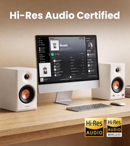 Edifier MR4.5 Bi-Amped Studio Monitor, 80W RMS Bookshelf Speakers - White | 4.5" Woofer 1" Silk Tweeter Hi-Res Audio Bluetooth 6.0 LDAC XLR/TRS/RCA/AUX Input Music Production Video Editing Home Audio - color: White
