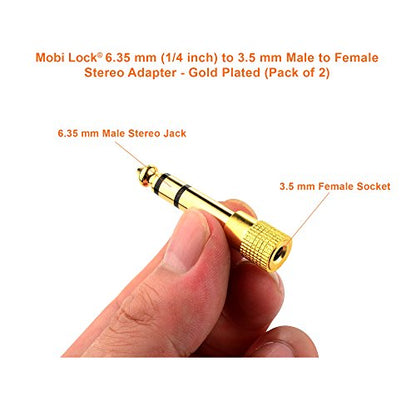 2Pcs 6.35mm Plug to 3.5mm Socket Stereo Audio Jack Adapter, Gold-Plated | 1/4in to 1/8in, connects amps, guitars, pianos, drums, speakers & mics to smaller devices