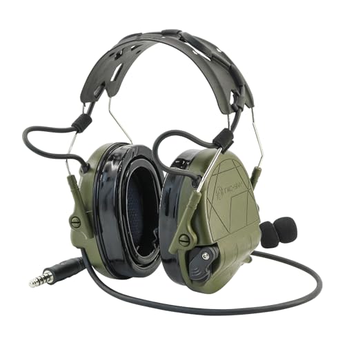 TAC300 Noise Cancelling Tactical Headset, Detachable Headband, 2Pin PTT for Airsoft Hearing Protection - color: Army Green