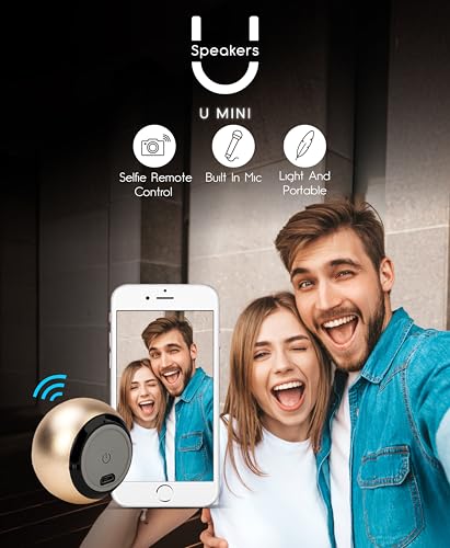 Fashionit U Mini, Tiny Bluetooth Speaker with Magnetic Base, Gold | aluminum shell, Wireless, TWS stereo pairing, 30 foot range, rechargeable battery, magnetic base, travel and gifting