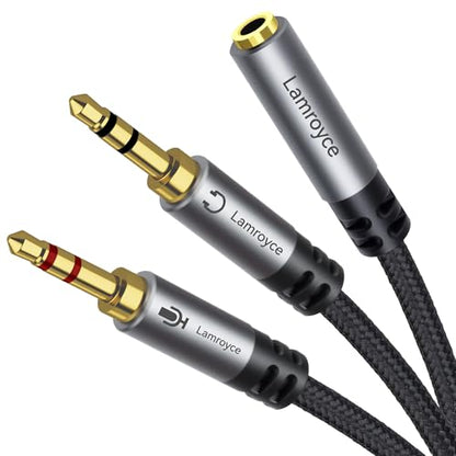 Headphone Splitter for Computer,3.5mm TRRS Female to 2 Dual 3.5mm TRS Male Mic Audio Jack Y Splitter Cable, 1/8inch 2-in-1 Dual-Stereo Jack Gaming Headset Earphones Combiner Cable for PC Laptop-1Feet - color: 3.5mm TRRS 1 Female to 2 TRS Male Splitter, si