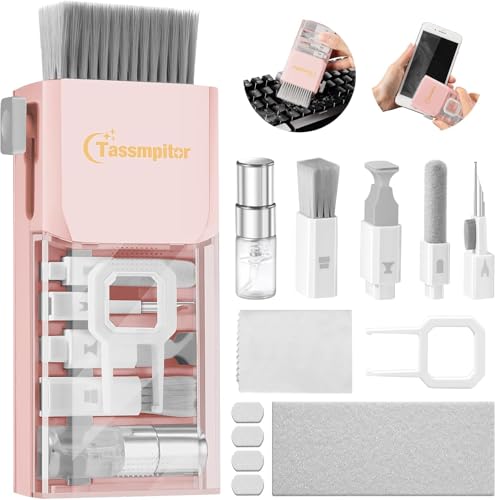 Keyboard Cleaning Kit, All-in-One Laptop & Computer Screen Cleaner, Pink | Multi-function Electronic Cleaner, Soft Bristle Brush, Computer Screen-safe Spray, Compact, for MacBook, iPad, iPhone, earbud - color: Light Pink