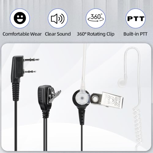 BAOFENG Walkie Talkies Earpiece with Mic 2 Pin Radio Headset Acoustic Tube | 5 PACK for Walkie Talkie UV-5R Mini BF-888S BF-F8HP PRO AR-5RM K5PLUS UV-32 DM-32 Two Way Radio Earpiece