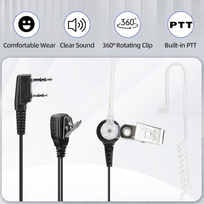 BAOFENG Walkie Talkies Earpiece with Mic 2 Pin Radio Headset Acoustic Tube | 5 PACK for Walkie Talkie UV-5R Mini BF-888S BF-F8HP PRO AR-5RM K5PLUS UV-32 DM-32 Two Way Radio Earpiece