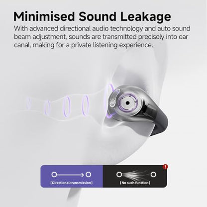 QCY Crossky C30 Open Ear Headphones Wireless Bluetooth, Clip-On Earbuds with 4 ENC Noise Cancelling Mic, Stable Fit, Dual Connection, EQ Customized, Sports Earphones for Workout/Running - color: Black