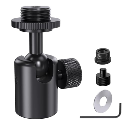 Ball and Socket Head Microphone Adapter, All-Metal, 360° Pan and 90° Tilt | Compact and Lightweight, Secure Locking, 5/8" and 3/8" All-Metal Adapter, Swivel Mic Stand Adapter, Ideal for Camera and Mic