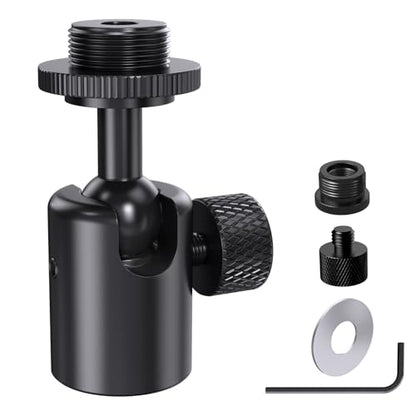 Ball and Socket Head Microphone Adapter, All-Metal, 360° Pan and 90° Tilt | Compact and Lightweight, Secure Locking, 5/8" and 3/8" All-Metal Adapter, Swivel Mic Stand Adapter, Ideal for Camera and Mic