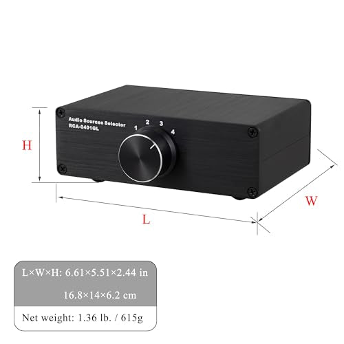 4 to 1 (1 to 4) RCA Audio Source Signal Switch Box Manual Passive Audio Splitter Box 1 in 4 Out HiFi Lossless selector L/R (RCA 0401GL)