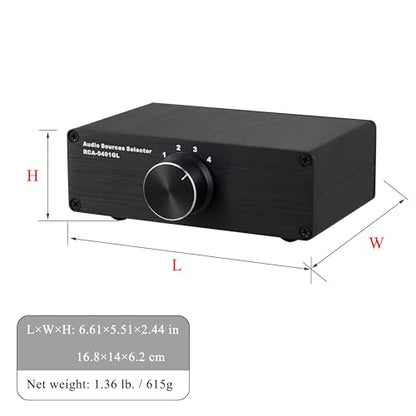 4 to 1 (1 to 4) RCA Audio Source Signal Switch Box Manual Passive Audio Splitter Box 1 in 4 Out HiFi Lossless selector L/R (RCA 0401GL)