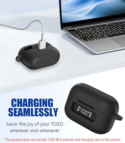 for TOZ0 NC9(2024) Case Cover, Silicone Protective Battery Display Visible Design Cover ONLY for TOZO NC9 Hybrid Active Noise Cancelling Wireless Earbuds 2024 Version with Carabiner-Black - color: Black