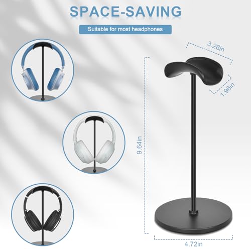 Headphone Stand, Curved Headset Stand with Aluminum Rod ABS Solid Base Gaming Headset Holder for Desk Headphone Accessories for Organization and Display, Black