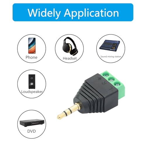 5Pcs 3.5mm Audio Terminal Block Connector, TRS Solderless Screw Terminal | 1/8 3.5mm Male Plug to 3 Pin Stereo Audio Terminal, TRS 3 Pole Gold Plated Plug with Screwdriver, AUX Audio Adapter - style: 3.5mm TRS 3 Pole Plug - 5Pcs