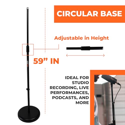 Gearlux Round Base Microphone Stand with Adjustable Height up to 59 Inches - color: 1-Pack, size: Circular Base