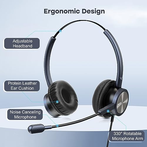 MAIRDI Telephone Headset with Microphone Noise Canceling, Binaural with RJ9 Jack & 3.5mm Connector for Office Call Center Deskphone Cell Phone PC Laptop, Work for Cisco 7941 7965 6941 7861 8811 8961