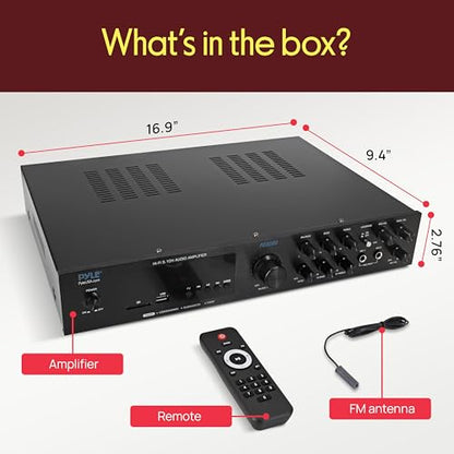 Pyle Bluetooth 5.1 Channel Home Entertainment Amplifier - Subwoofer Out - Easy Karaoke with Dual Mic Inputs w/ Echo, USB-A / SD Reader with MP3 Player, RCA In and Line out - PDA8BU