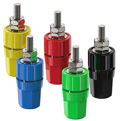 Tin Brass Plated Insulated Binding Post Terminals Connectors for 4mm Banana Plugs Test Probe Conversion 5PCS (Red, Yellow, Blue, Green, Black)