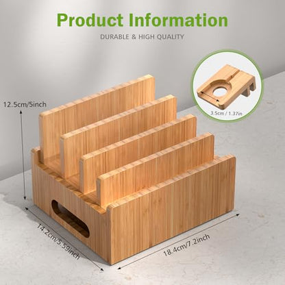 Pezin & Hulin Bamboo Charging Stand with Pack 5 Cables-Natural Bamboo | Dock Organizer for Multi Devices, Cell Phone, Tablets, Smart Watch, No Power Charger Block - color: Without Charger
