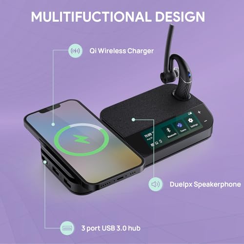 Yealink BH71 Workstation Pro Bluetooth Headset for Office Phone, Computer, Mobile, Work with Teams (Certified) Zoom, Charging Case, Wireless Charging Pad, Speakerphone, USB 3.0 Hub, 3-Inch Touchscreen - style: BH71 Workstation Pro