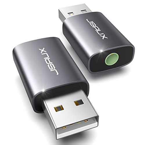 JSAUX 2 Pack USB to 3.5mm Jack Audio Adapter, Sound Card Support Mic TRRS | TRRS 4-pole, Nylon Braided, USB to Aux Jack, Plug and Play, for Headset Headphone Windows Mac Linux PC PS5 PS4 Switch 2 - color: Grey