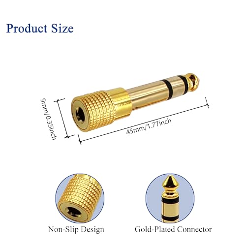 6.35MM Male to 3.5MM Female Adapter 1/4 to 1/8 Audio Adapter for Guitar Headphone 2pcs