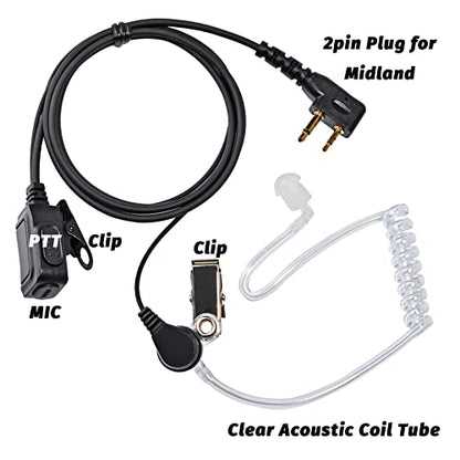 Walkie Talkie Earpiece for Midland Walkie Talkies GXT1000VP4 LXT500VP3 GXT1050VP4 GXT1000XB, Two Way Radio Surveillance Earpiece Headset Ear Piece with Mic and Clear Acoustic Coil Tube, Pack of 2