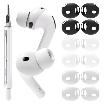 6 Pairs Covers for AirPods Pro 3 Ear Tips with Cleaning Kit, Scratch Resistant Anti Slip Sport Grip Earbud Covers for AirPods Pro 3rd Generation 2025 - White/Transparent/Black
