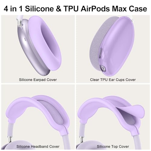 Silicone Case Cover for AirPods Max 2/1 Headphones (2026/2024/2020)(Purple) - color: Clear Purple-T