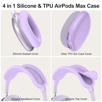 Silicone Case Cover for AirPods Max 2/1 Headphones (2026/2024/2020)(Purple) - color: Clear Purple-T