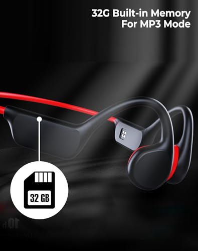 Atopskins Bone Conduction Headphones Bluetooth 5.3 Swimming Headphones IPX8 Waterproof Underwater Swim Headphones for Swimming with 32GB MP3 Swimming Headphones Underwater Sport Running (Redblack)