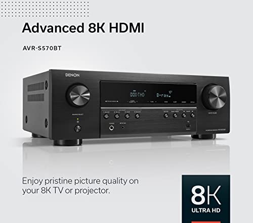 Denon AVR-S570BT 5.2 Channel AV Receiver - 8K Ultra HD Audio & Video | Enhanced Gaming Experience, Wireless Streaming via Built-In Bluetooth, (4) 8K HDMI Inputs, Supports eARC, HD Setup Assistant - style: AVR-S570BT