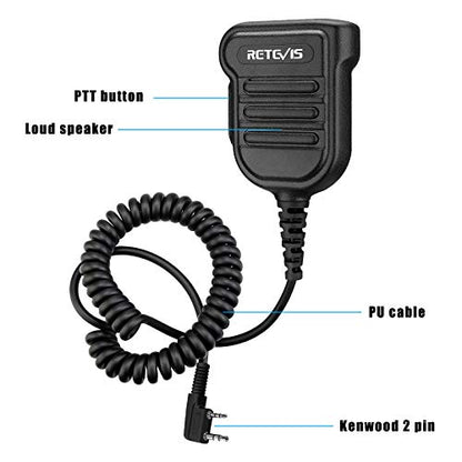 Retevis IP54 Waterproof Heavy Radio Microphone, 1 Pack | Police Walkie Talkie Shoulder Mic,for RT22/H777/RT21/RT68/RT86,Compatible with BAOFENG,Kenwood,BTECH,Rotatable Clip - style: Without AI Noise Reduction