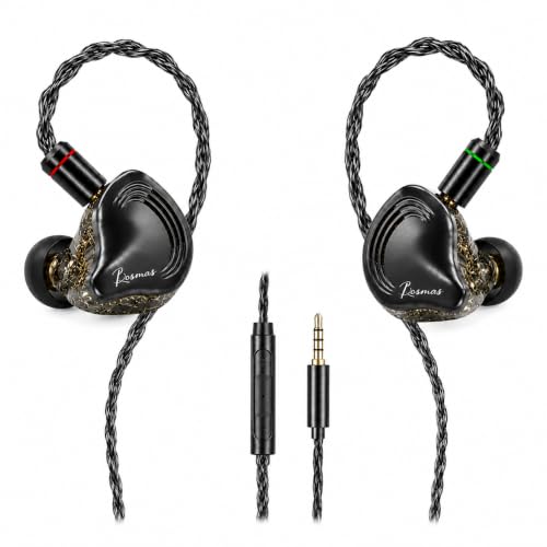 Rosmas Wired Earbuds with Mic,3.5mm Gaming Earbuds, SM10 Pro IEM Earphones 5-Driver Hybrid in-Ear Monitors, 4BA+1DD Detailed Sound, Detachable 2-Pin Cable for Music Calls, Black - color: Black&3.5mm