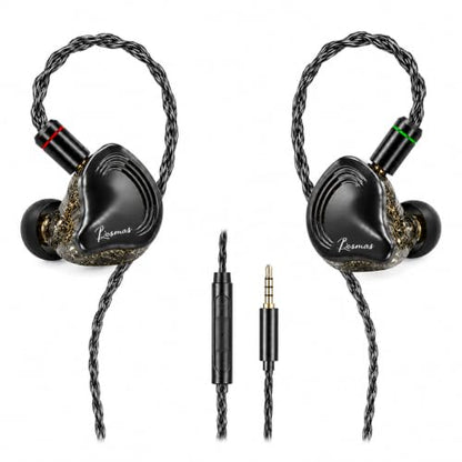 Rosmas Wired Earbuds with Mic,3.5mm Gaming Earbuds, SM10 Pro IEM Earphones 5-Driver Hybrid in-Ear Monitors, 4BA+1DD Detailed Sound, Detachable 2-Pin Cable for Music Calls, Black - color: Black&3.5mm