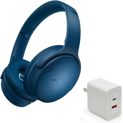 Bose QuietComfort Headphones Bundle with Fast Charger - Wireless Bluetooth Over-Ear Noise Cancelling Headphones with Mic, USB-C Charging, Deep Bass, Up to 24 Hours Playtime (Twilight Blue) - color: Twilight Blue