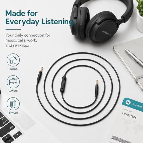 Gokotta Replacement Audio Cable Cord, 3.5mm to 2.5mm Aux Wire in line Mic Volume-Control for Bose QuietComfort QC45 QC35II QC35 QC25 NC700 OE2 Soundtrue Headphones (Black)