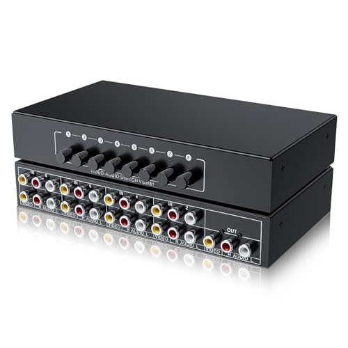 BolAAzuL RCA Switch 8 in 1 Out Composite Video L/R Audio Switcher Selector | 8-Way RCA Switcher 8x1 AV Switch Box 8-Port Plug & Play for N64 PS2/3 Wii Xbox Game Consoles DVD STB TV - style: 8 in 1 out