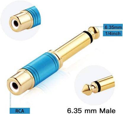 Tisino Female RCA to 1/4 Inch TS Mono Adapter, Multicolor, 2 Pack | Gold Plated Pure Copper RCA to Quarter Inch Jack Connector for Mixer/Amp, TS Mono Male to RCA Female Audio Adapter