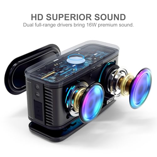 DOSS SoundBox Plus Portable Bluetooth Speaker with 16W Stereo Sound-Black | Rich bass, 20H Playtime, Wireless Stereo Pairing, Hands-free Calls, Bluetooth 5.0, For Home, Office, Dorm, Camping, Backyard - color: Black