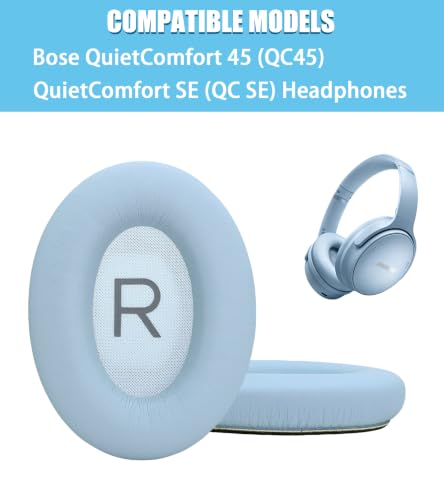 Replacement earpads Compatible with Bose QuietComfort 45 Headphones | Sapphire blue/high-density sound-isolating soft ear pads, protein leather material - color: sapphire blue