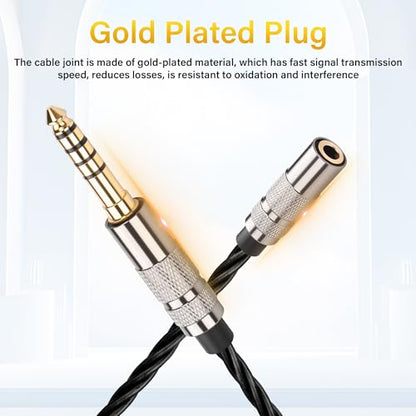 SinLoon 4.4mm Male to 3.5mm Female Audio Adapter Cable, 15cm HiFi Short Cord, Oxygen-Free Copper Braided, Gold-Plated Balanced to Stereo Converter (Black)