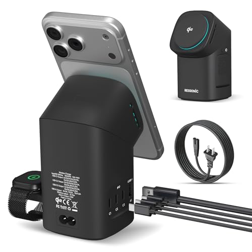 6-in-1 Charging Station, Desktop Charger with QI2 15W Wireless & 65W USB-C Hub, 3 USB-C + USB-A, Smart Power for iPhone, Android, Earbuds, Watch, Laptop for Office Desk & Nightstand (Black) - color: Black