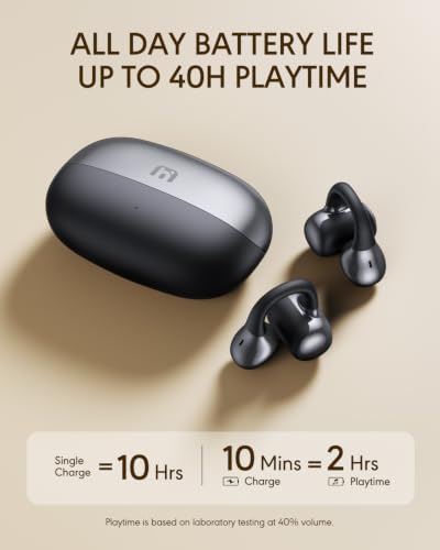Open Ear Earbuds, Clip-On Wireless Headphones, Lightweight Secure Fit, 14mm Drivers Powerful Sound, 40H Playtime, Sweatproof Bluetooth 6.0 Glasses Friendly for Sports Running Workout Gift(Black)