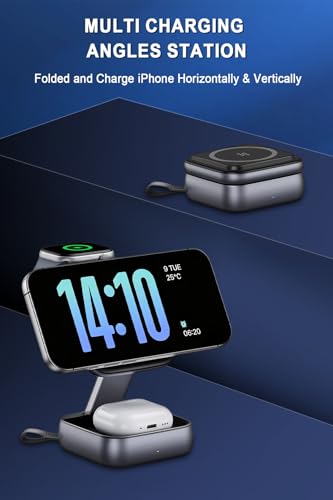 Wireless Charging Station for Apple Devices,Magnetic Travel Charger | Folding 3-in-1 Charger Stand Compatible with MagSafe for iPhone 17 16 15 14 13 12 Series,Airpods&Apple Watch,No Adapter
