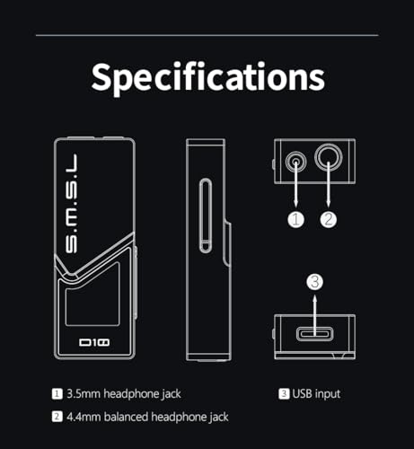 S.M.S.L D10 Audio Portable Mini Decoder Earphone Amplifier 2*CS43131 Chip 3.5mm Headphone Jack and 4.4mm Balanced Jack 500mW Output DSD256 32Bit/384kHz Connectable to PC Mobile Phone (Grey)
