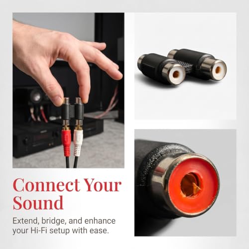 MOBOREST 2PCS Dual Female to Female RCA Jack Extension Cable Adapter Coupler Connector for Stereo Audio Video Cable Joiner, Nickel-Plated RCA Dual Female Plug