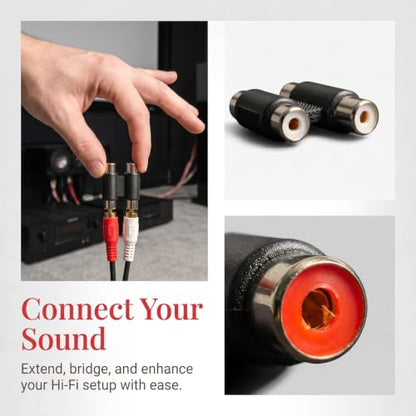 MOBOREST 2PCS Dual Female to Female RCA Jack Extension Cable Adapter Coupler Connector for Stereo Audio Video Cable Joiner, Nickel-Plated RCA Dual Female Plug