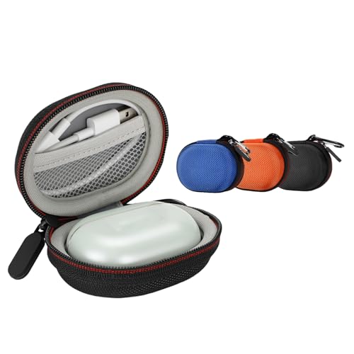 Hard Shell Waterproofing Earphone Case with Metal Carabiner, Crushproof Fabric Protections Compact Travel Design Shockproof Fabric Earbuds Storage Box Blue - color: Blue