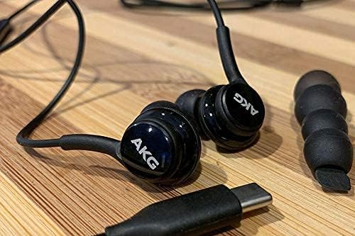 SAMSUNG AKG Earbuds Original USB Type C in-Ear Earbud Headphones with Remote & Mic for Galaxy A53 5G, S22, S21 FE, S20 Ultra, Note 10, Note 10+, S10 Plus - Braided - includes Velvet Pouch - Black
