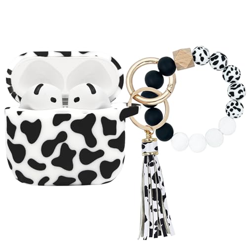 Case Compatible with AirPods 4 Case,Soft Silicone Cover with Bracelet Lanyard and Keychain, Cute Wireless Charging Protective Case for Apple AirPods 4th for Women and Men (Cow) - color: Cow